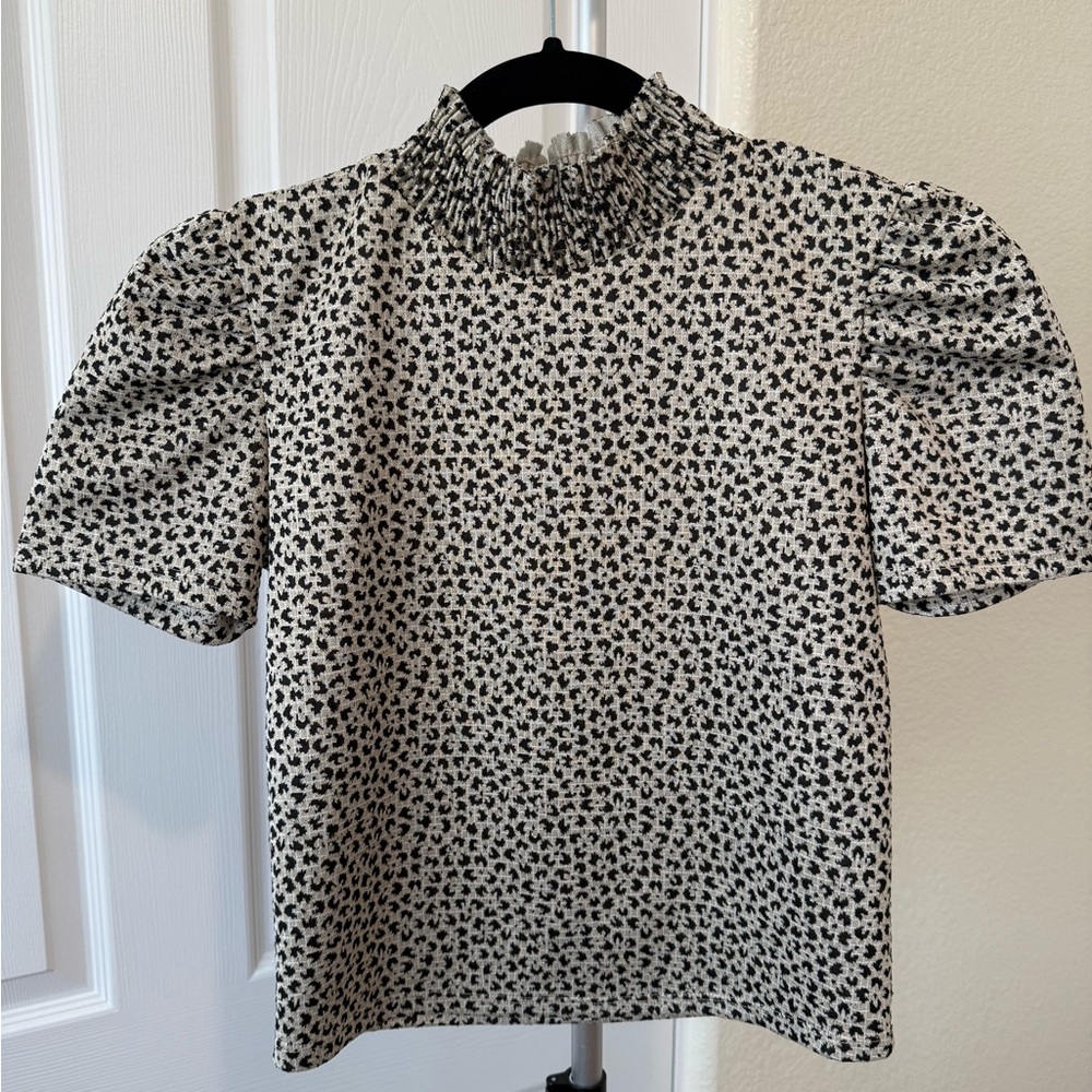 Zara cheetah print high neck short sleeve blouse